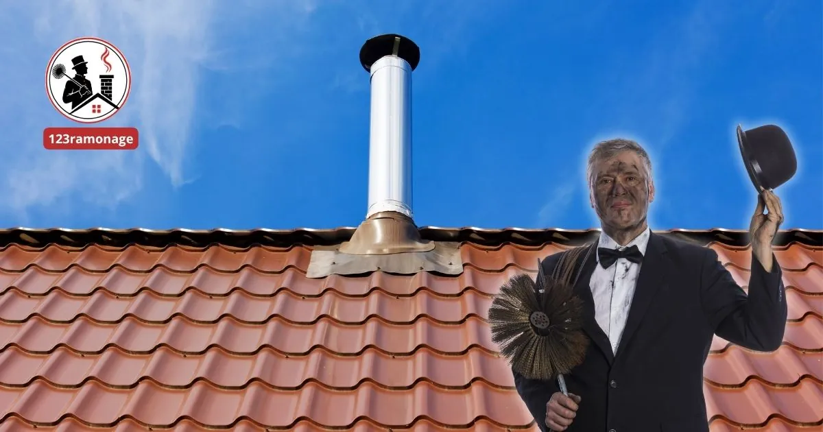 Contrôle du chapeau de cheminée avec tubage inox par un ramoneur en tenue