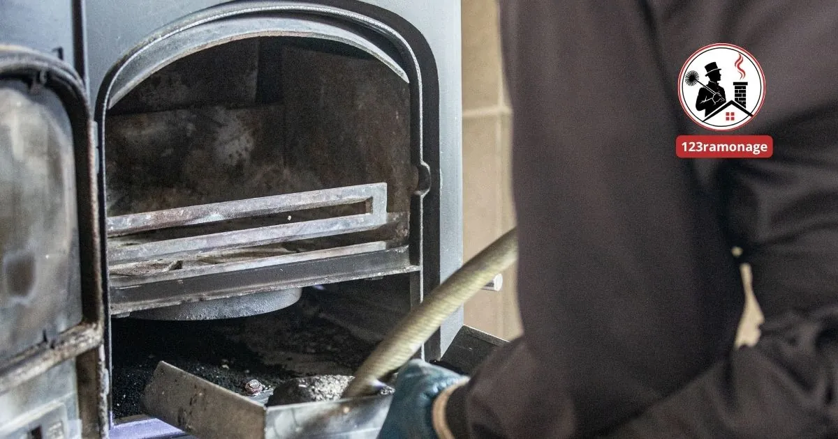 Ramoneur inspectant un insert pour détecter les dépôts de bistre